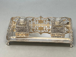 Silver Plated Two Bottle Gallery Inkstand