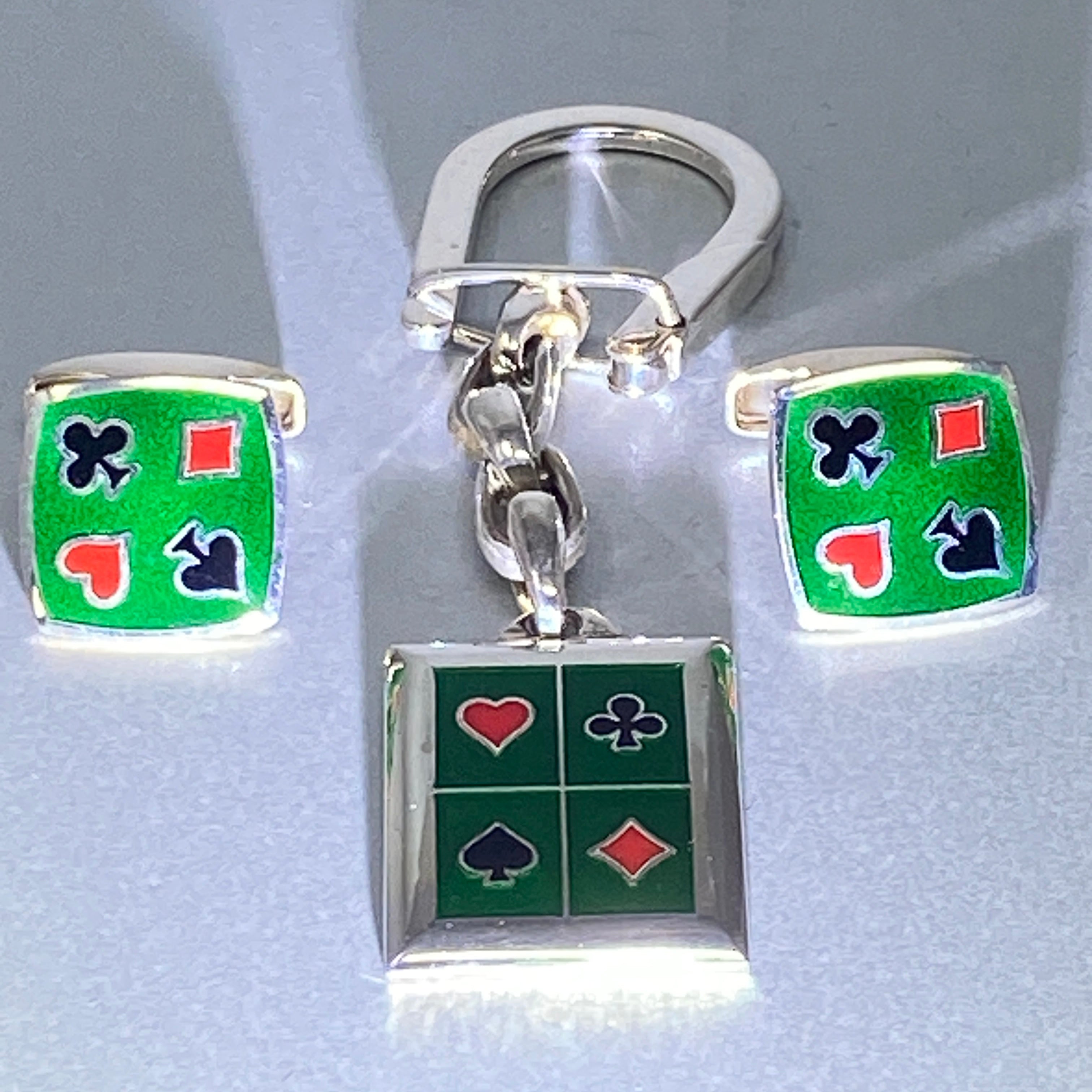 Silver and Enamel Playing Cards Key Ring