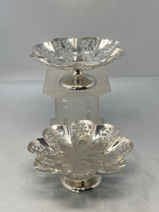 Pair of Antique Sterling Silver Shaped Dishes with Pierced Decoration made by E Viners