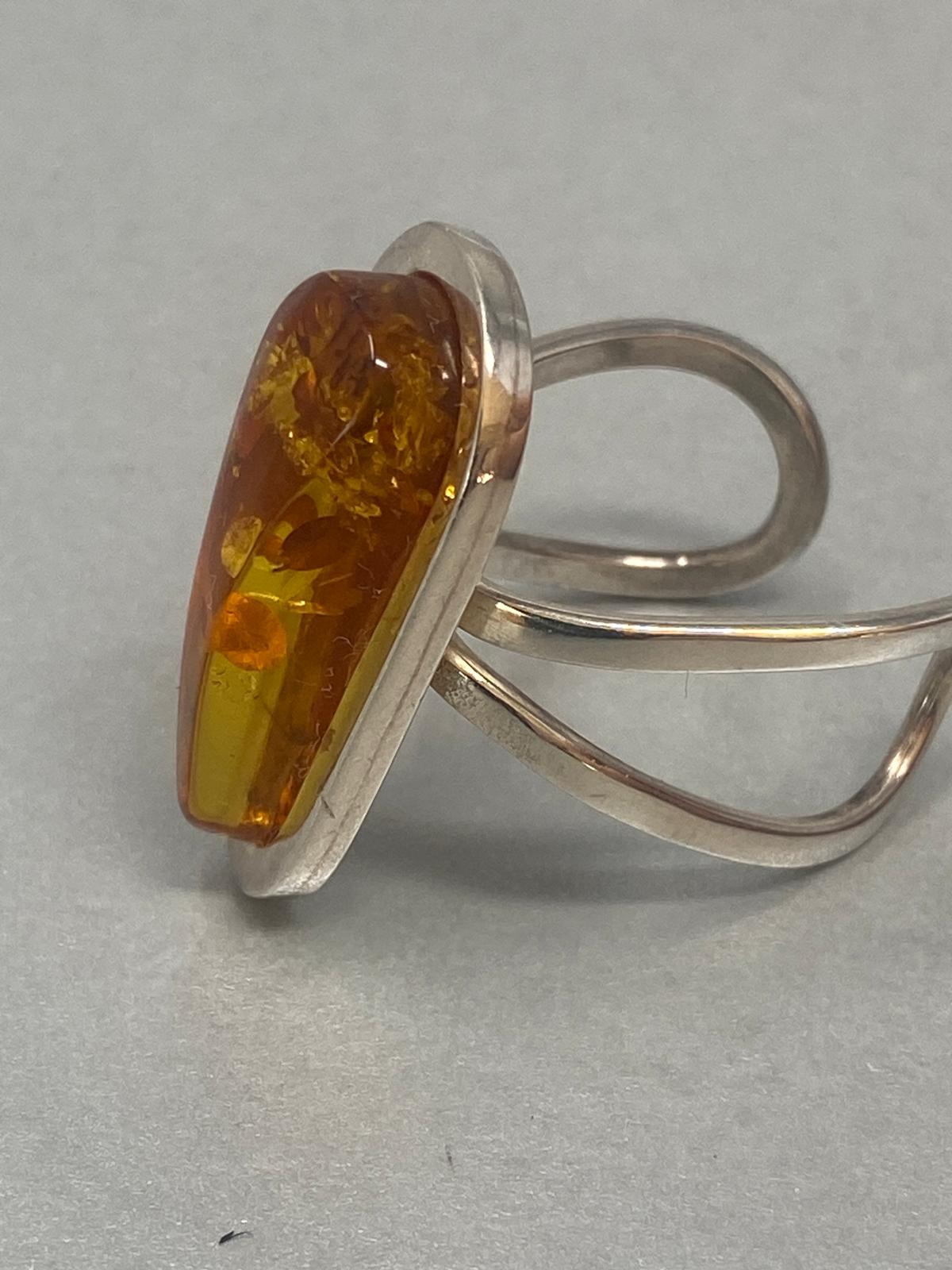 Sterling Silver & Natural Amber Ring