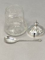 Load image into Gallery viewer, Antique Victorian Silver Plate and Etched Glass Preserve Pot &amp; Spoon
