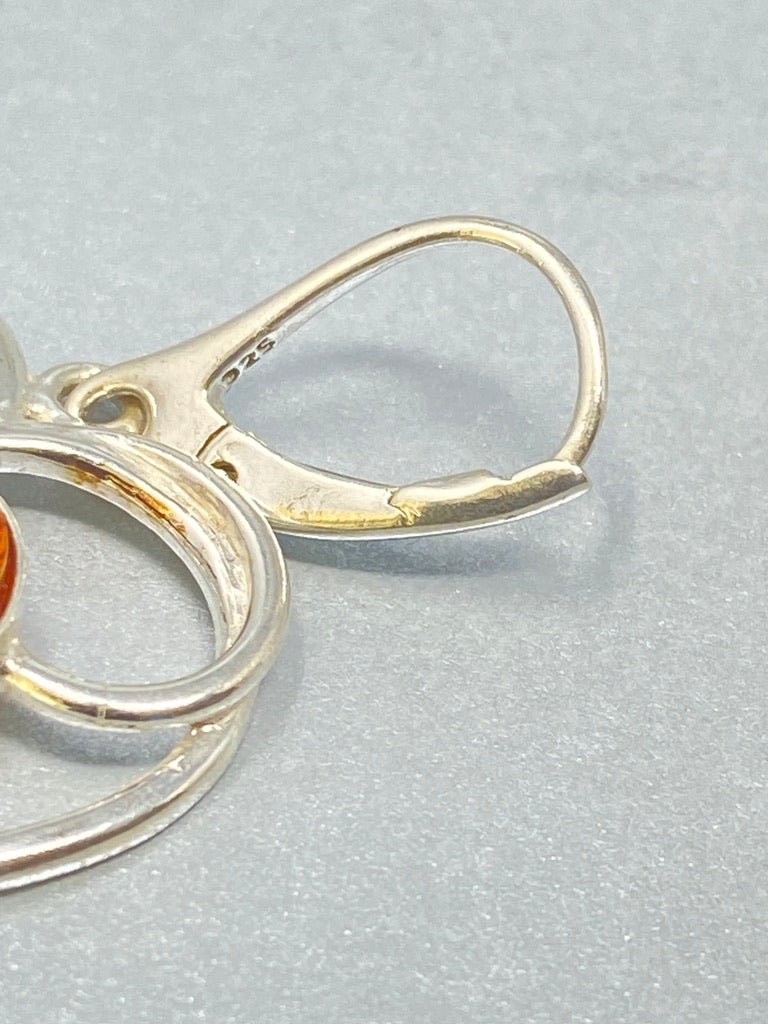 Sterling Silver and Amber Heart Shaped Earrings