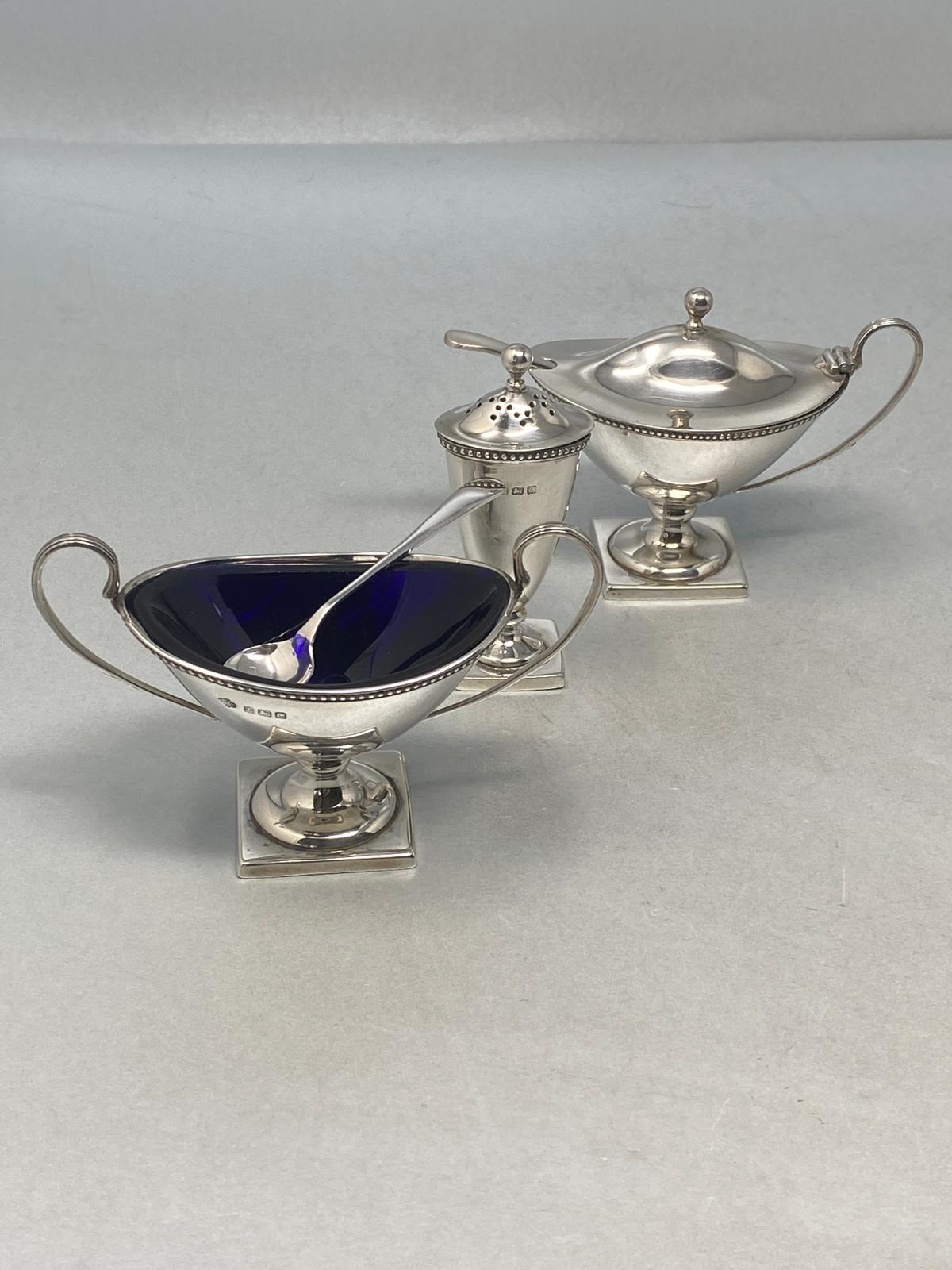 Sterling Silver Oval Three Piece Condiment Set