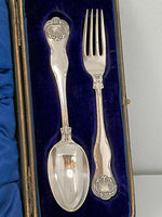 Load image into Gallery viewer, Antique Sterling Silver Childs Spoon &amp; Fork in Case
