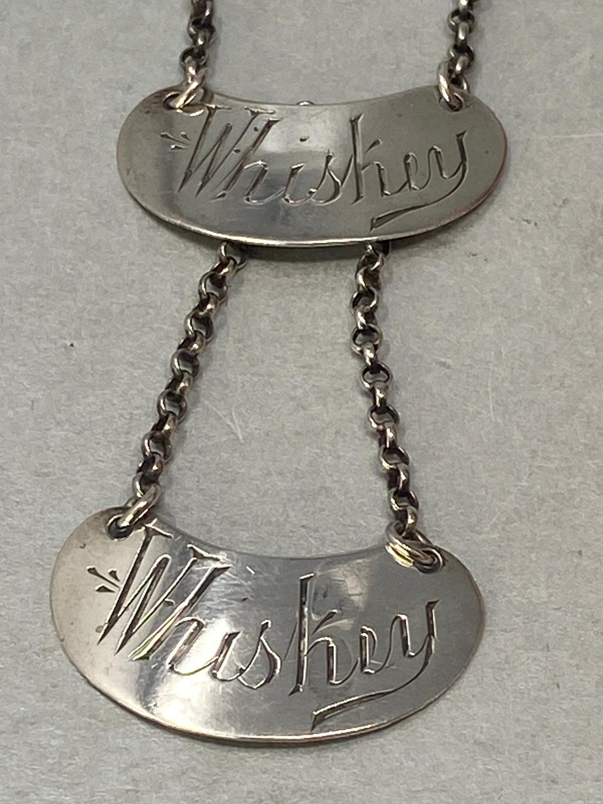 Pair of Antique Sterling Silver Whiskey Tot Labels