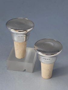 Pair of Sterling Silver Engine Turned Cork Bottle Stoppers