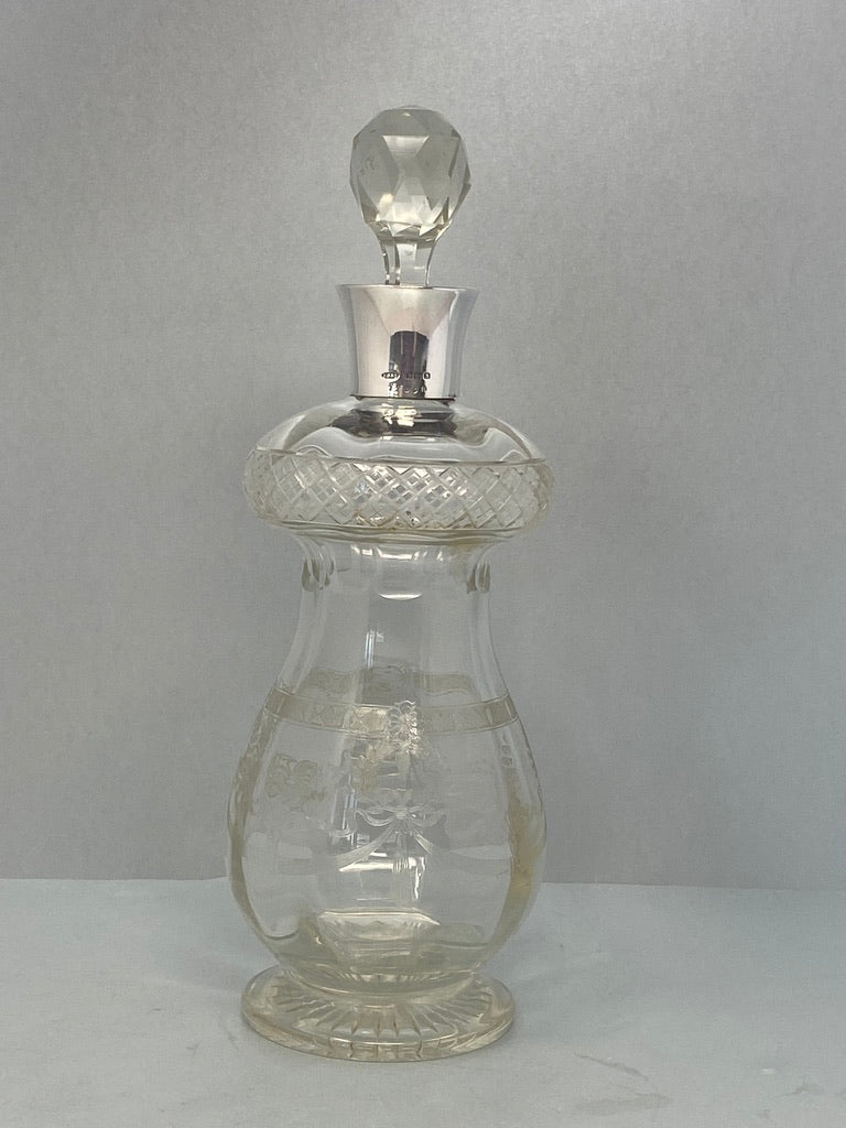 Sterling Silver Mounted Cut & Etched Glass Decanter