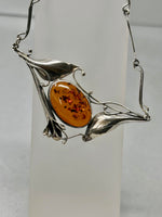 Load image into Gallery viewer, Baltic Amber Necklace with Stunning very unusual link with leaf design in gift box
