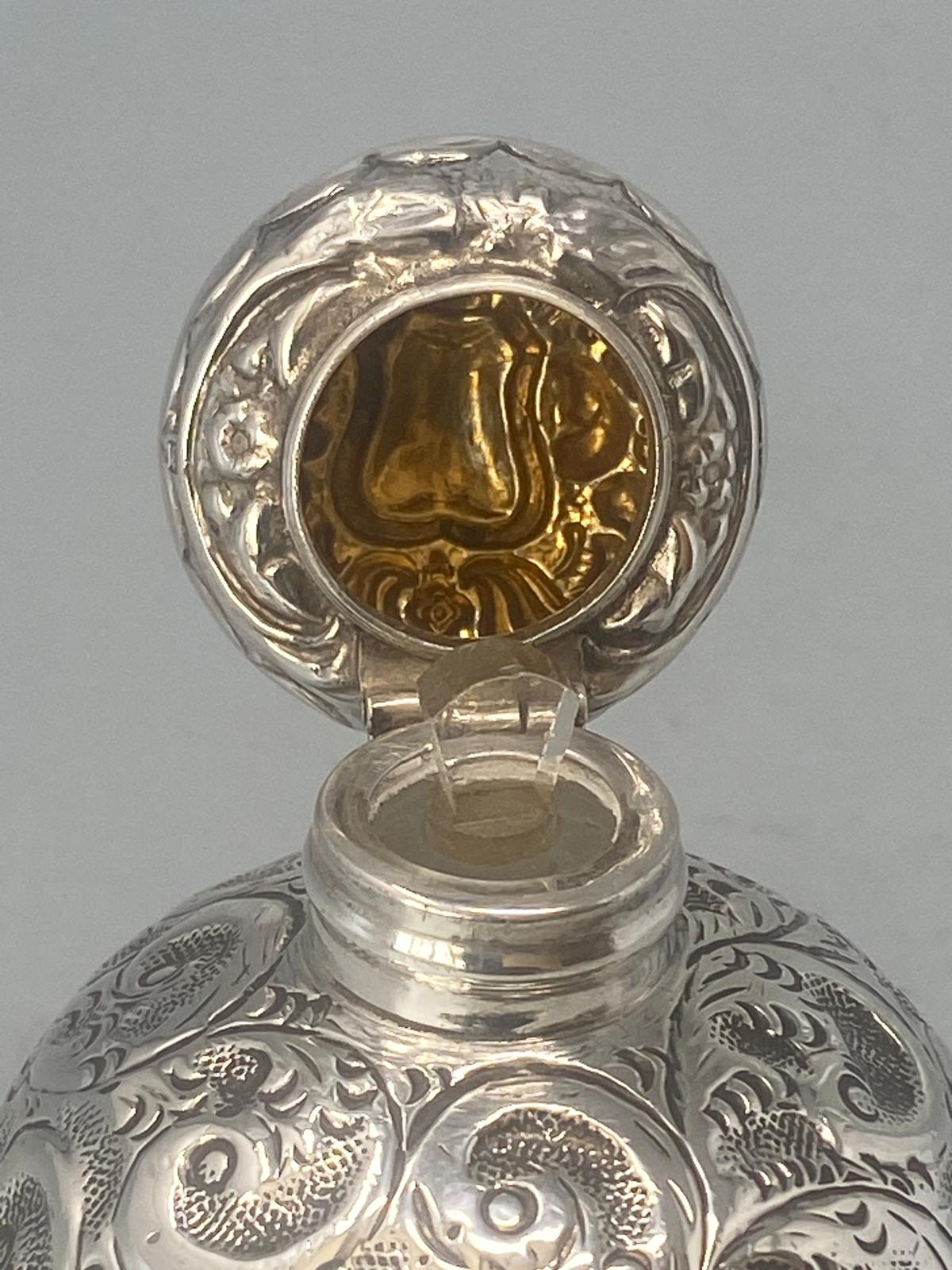 Antique Sterling Silver and Glass Perfume Bottle