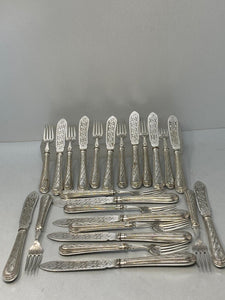 Antique Silver Plated Hand Engraved Fish Eaters (12 pairs)