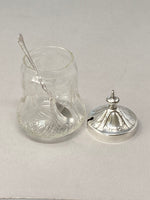 Load image into Gallery viewer, Antique Victorian Silver Plate and Etched Glass Preserve Pot &amp; Spoon
