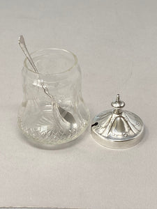 Antique Victorian Silver Plate and Etched Glass Preserve Pot & Spoon