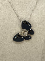 Load image into Gallery viewer, Silver, Black Onyx and Marcasite Butterfly Necklace
