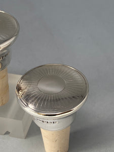 Pair of Sterling Silver Engine Turned Cork Bottle Stoppers