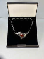 Load image into Gallery viewer, Baltic Amber Necklace with Stunning very unusual link with leaf design in gift box
