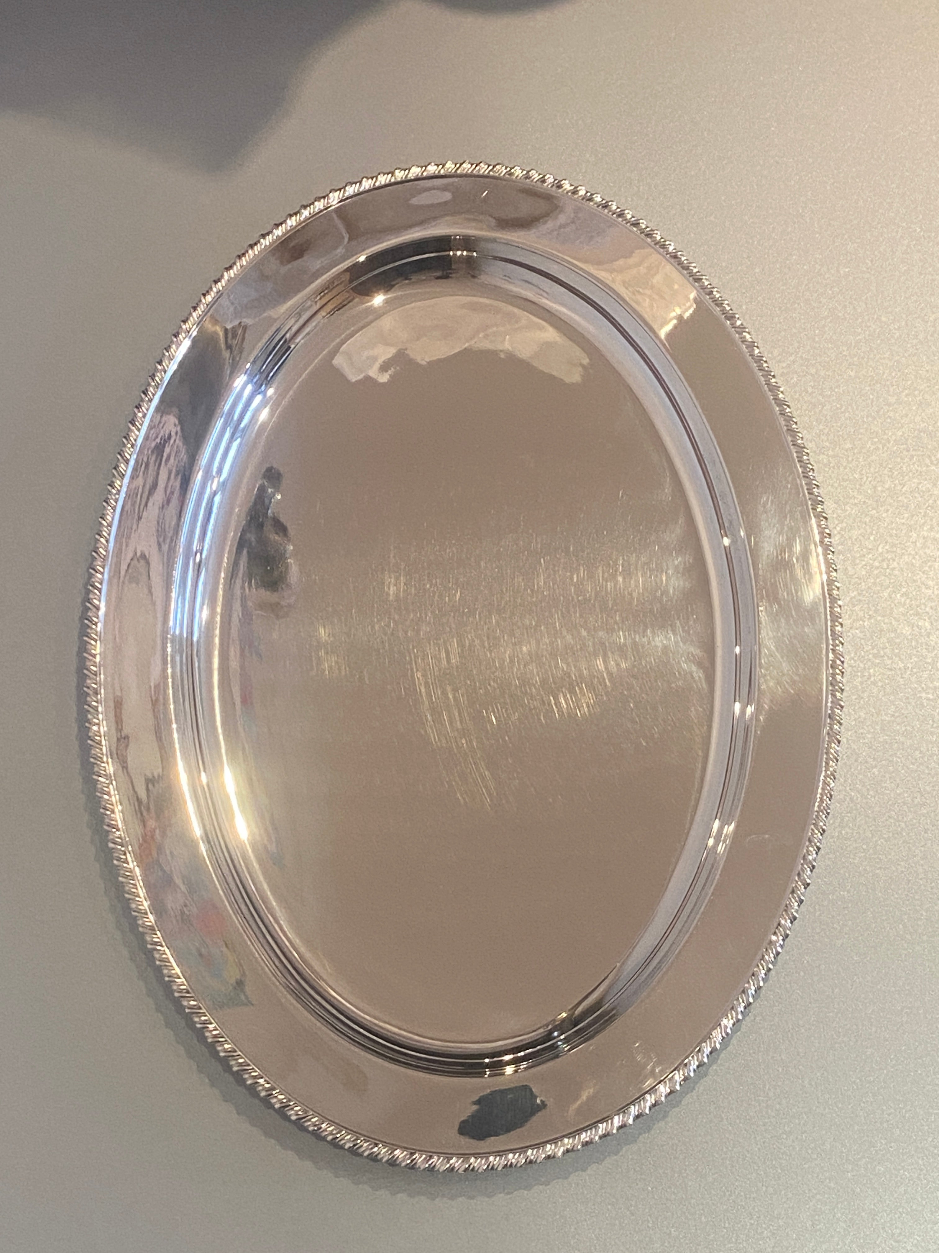 Antique Silver Plated Oval Serving Platter with Gadroon Border