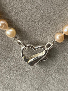 Pink Pearl Necklace with a Silver Heart Clasp