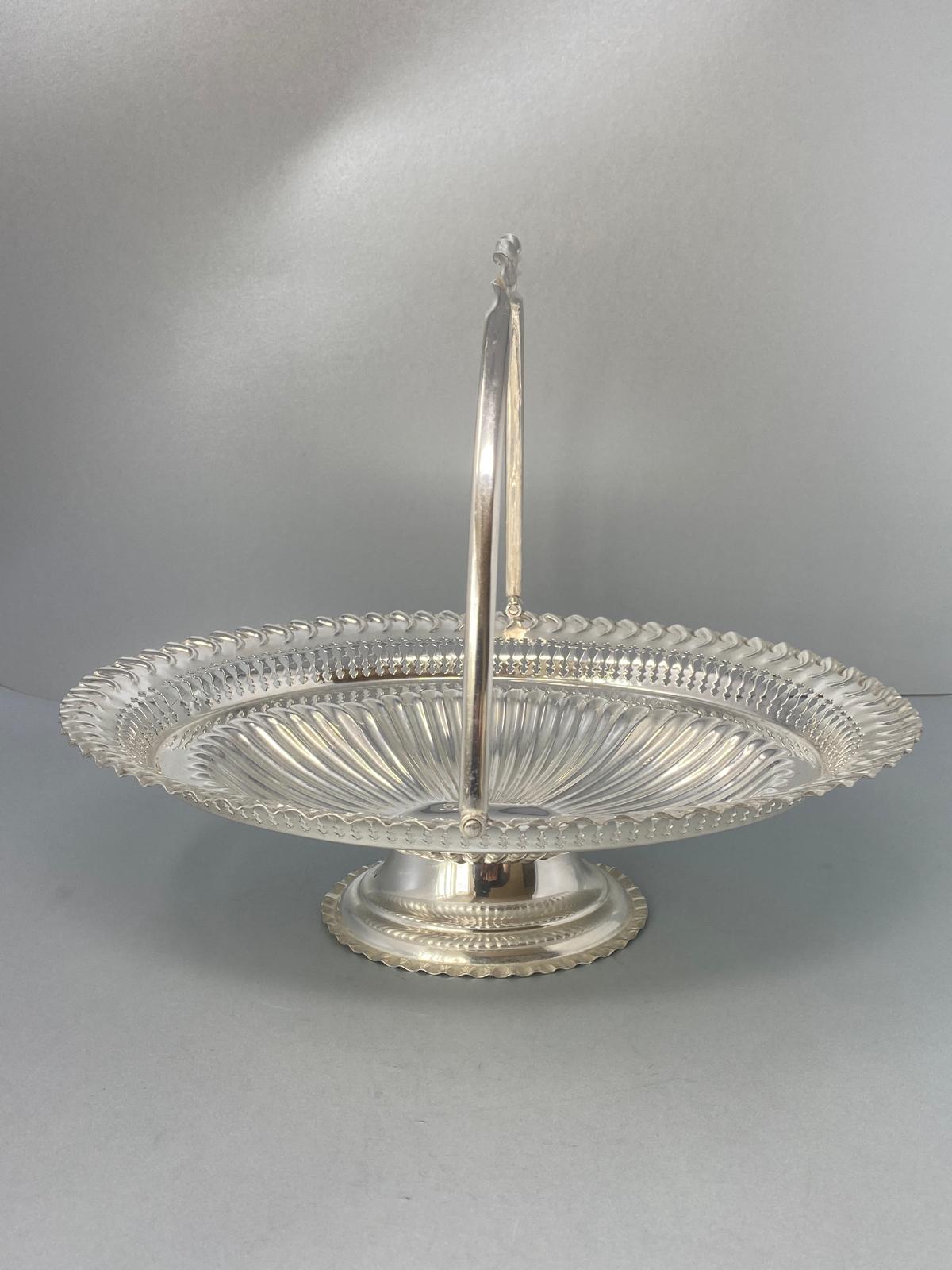 Antique Victorian Silver Plated Cake/Fruit Basket with Swing Handle