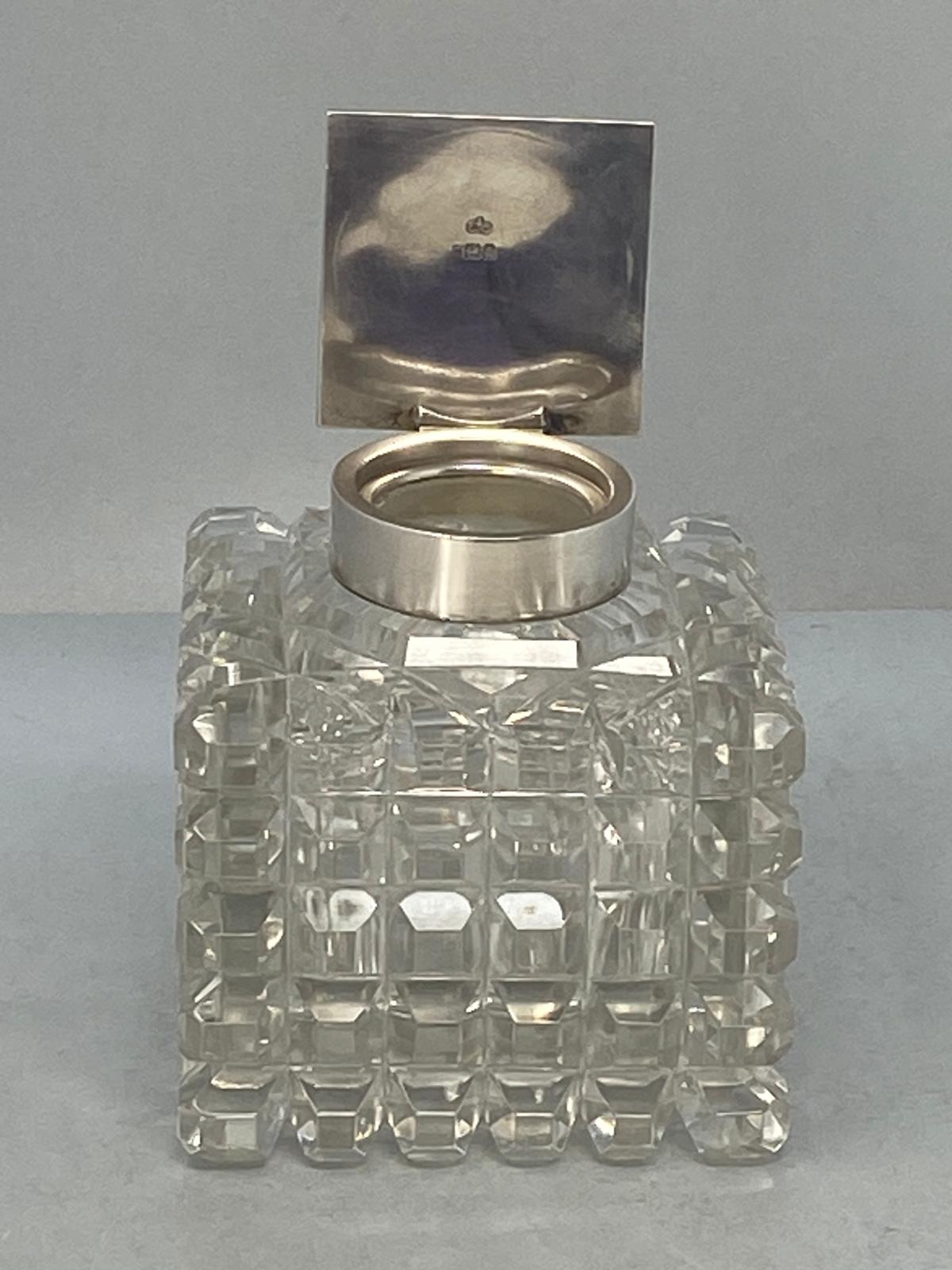 Antique Sterling Silver & Cut Glass Inkwell