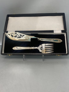 Pair of Antique Victorian Silver Plated Fish Servers in case (new)