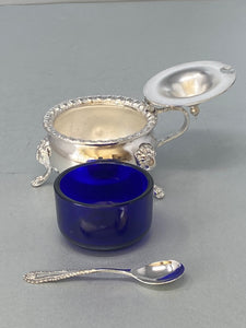 Antique Silver Plated Mustard Pot & Spoon