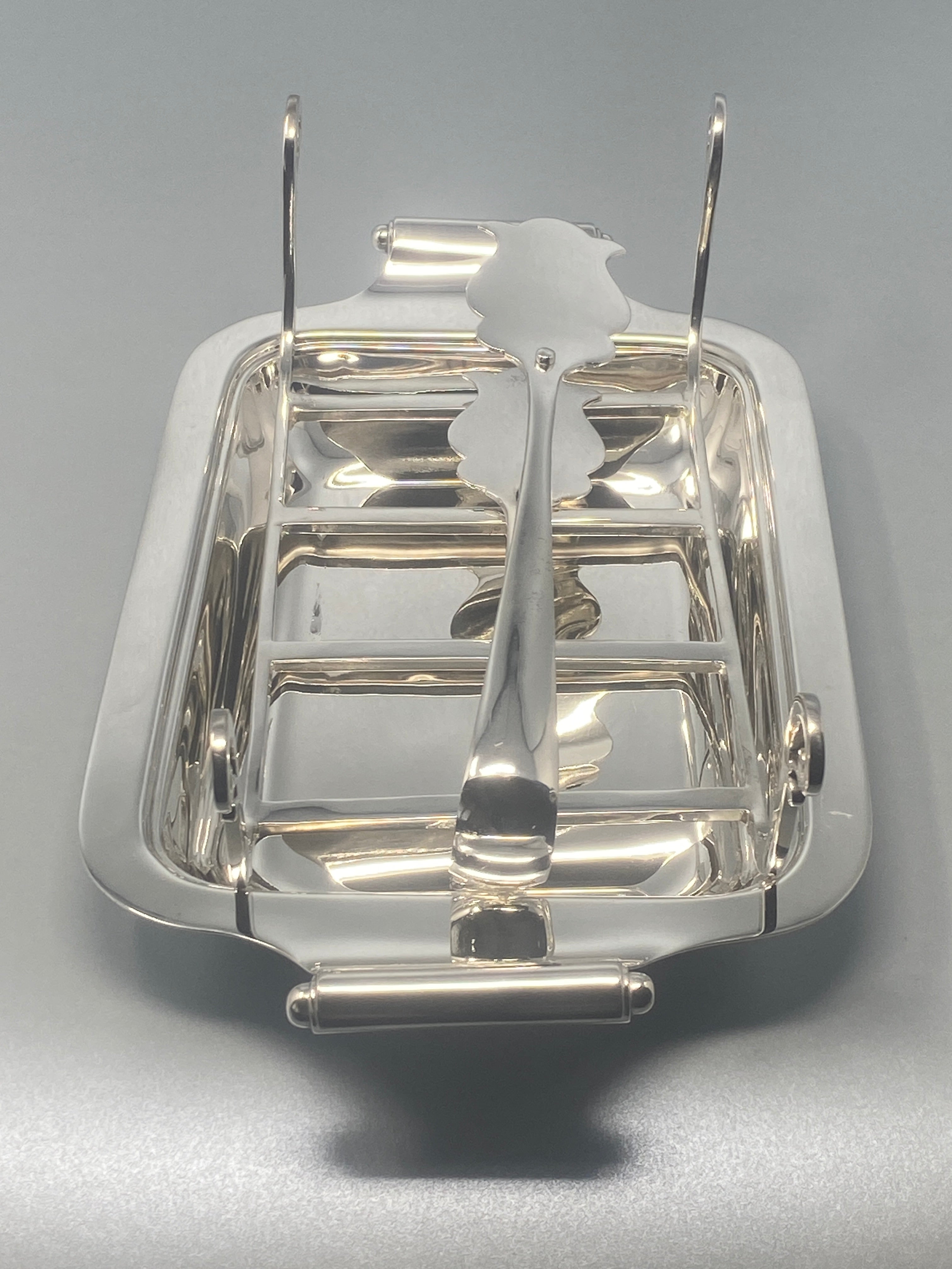 Victorian Silver Plated Asparagus Dish with Grill and Tongs