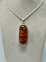 Load image into Gallery viewer, Sterling Silver &amp; Natural Amber Pendant on 41cms Snake Chain
