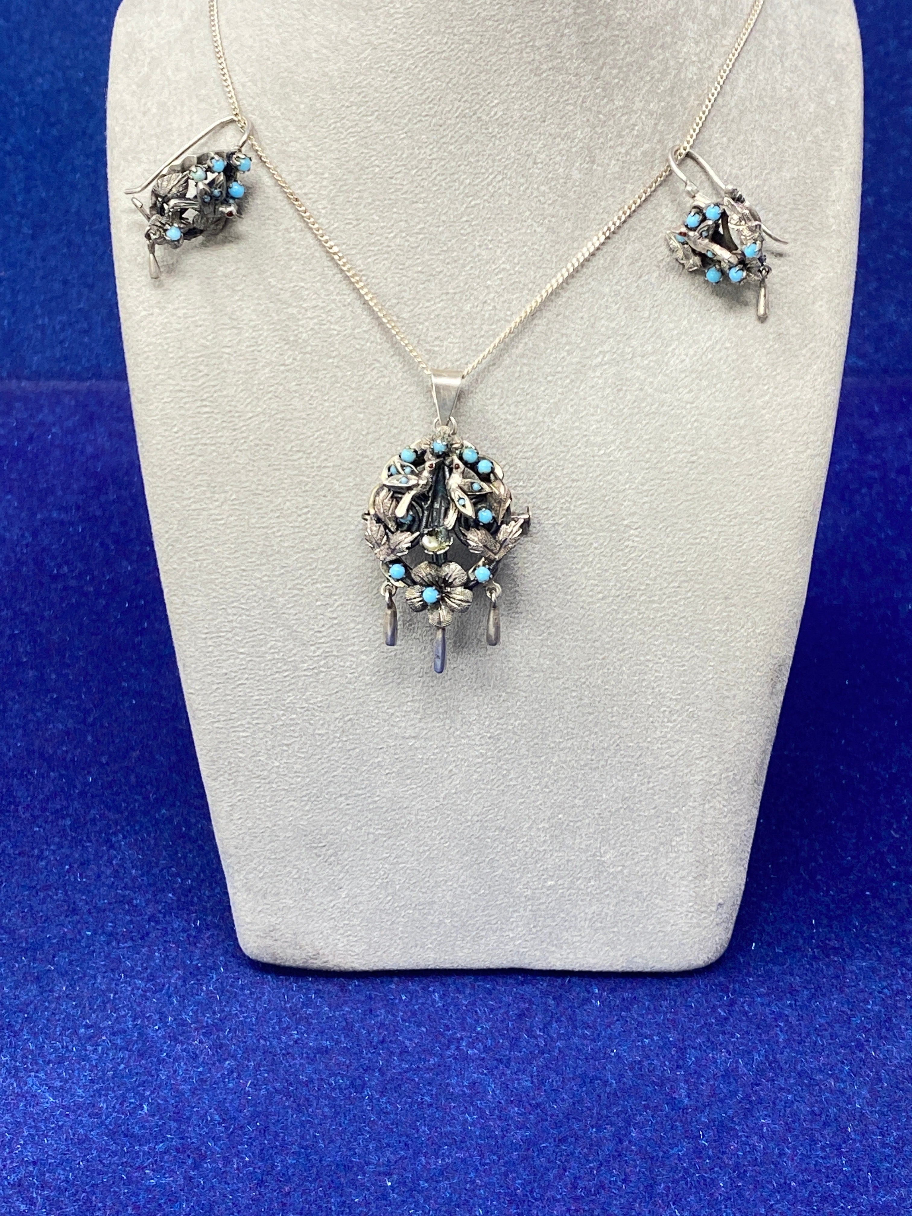 Vintage Silver and Turquoise Necklace and Earrings