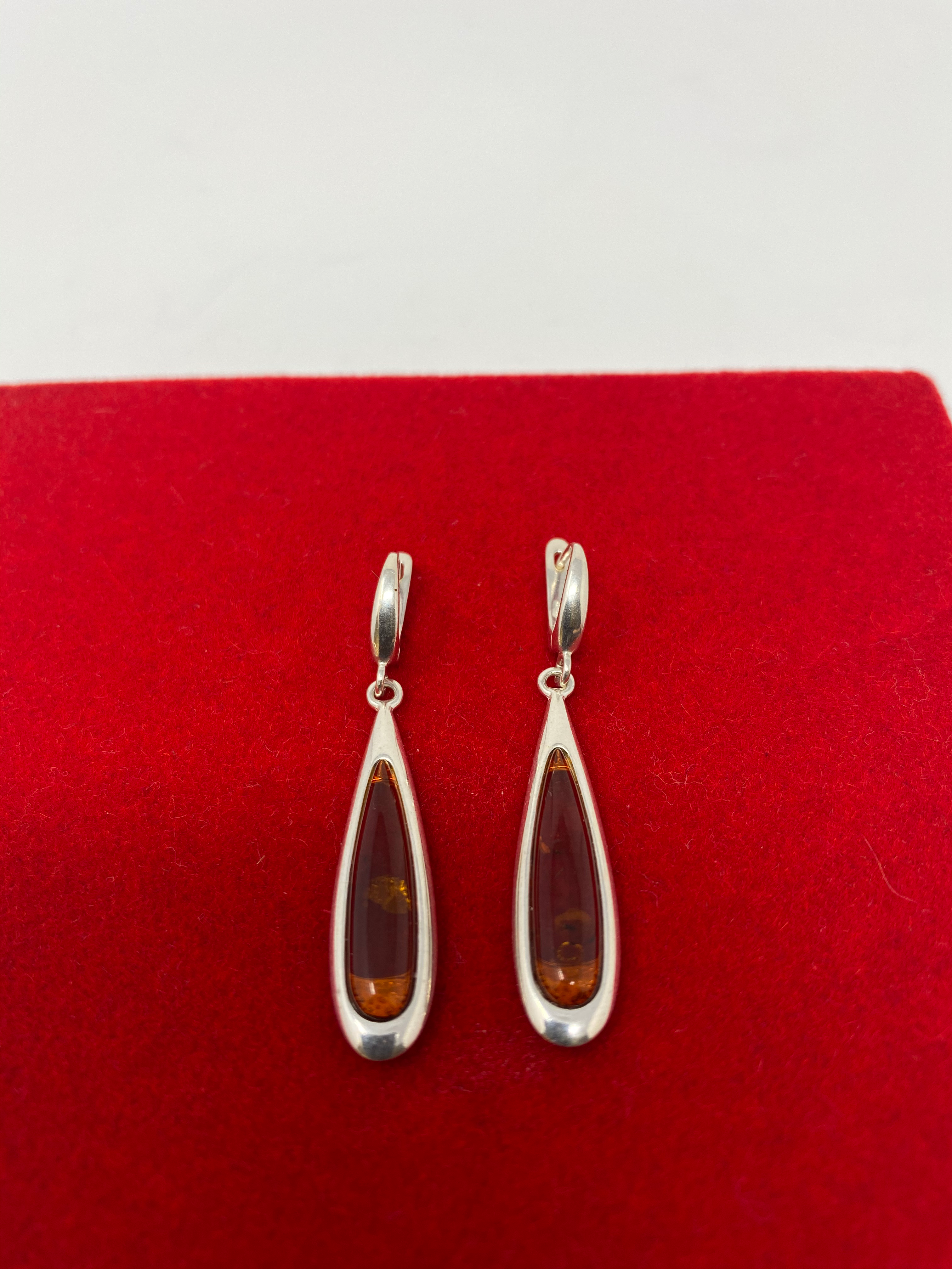 Silver and Amber Drop Earrings