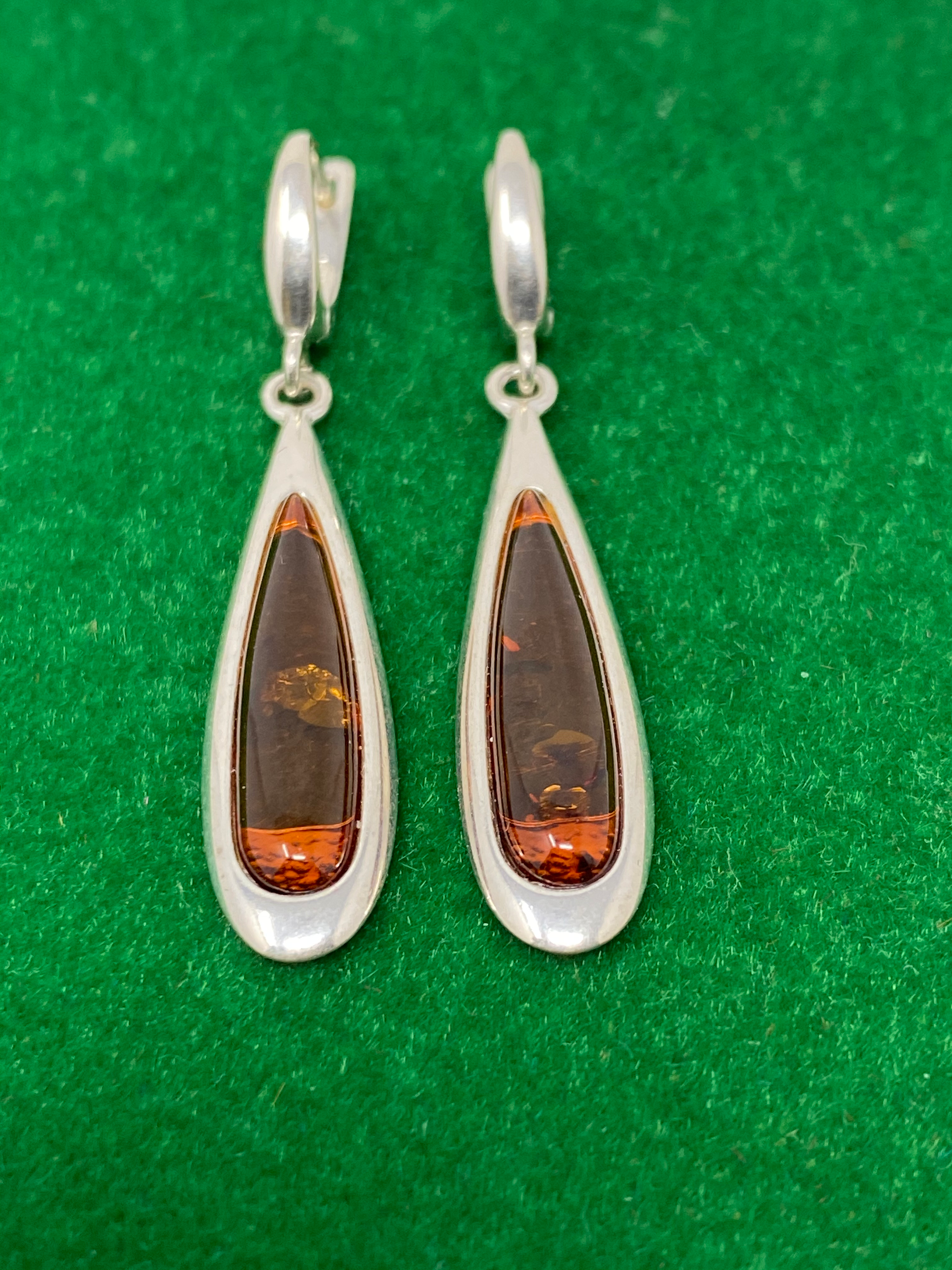 Silver and Amber Drop Earrings