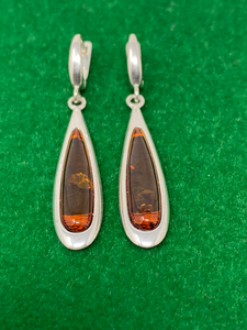 Silver and Amber Drop Earrings