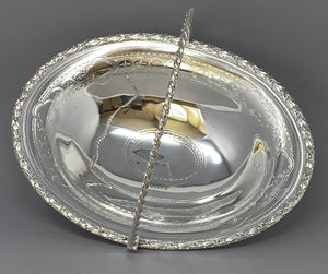 Antique Silver Plate Oval Engraved Cake Basket