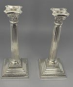 Load image into Gallery viewer, Pair of Antique Silver Plated Corinthian Column Candlesticks
