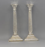 Load image into Gallery viewer, Pair of Antique Silver Plated Corinthian Column Candlesticks
