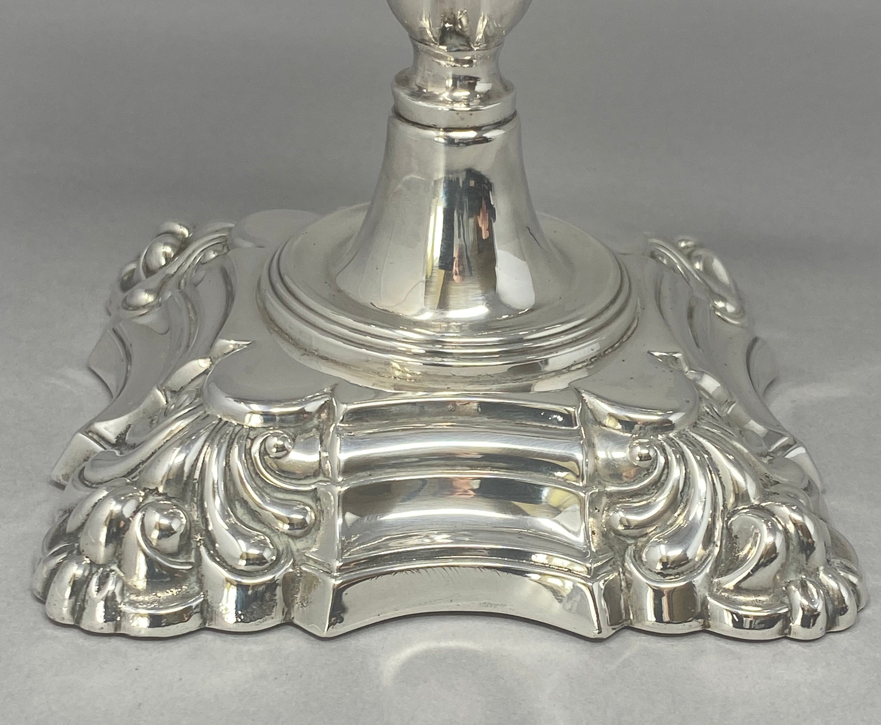 Silver Three Lite Shell Base Candelabra (single)