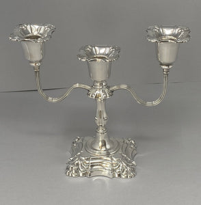 Silver Three Lite Shell Base Candelabra (single)