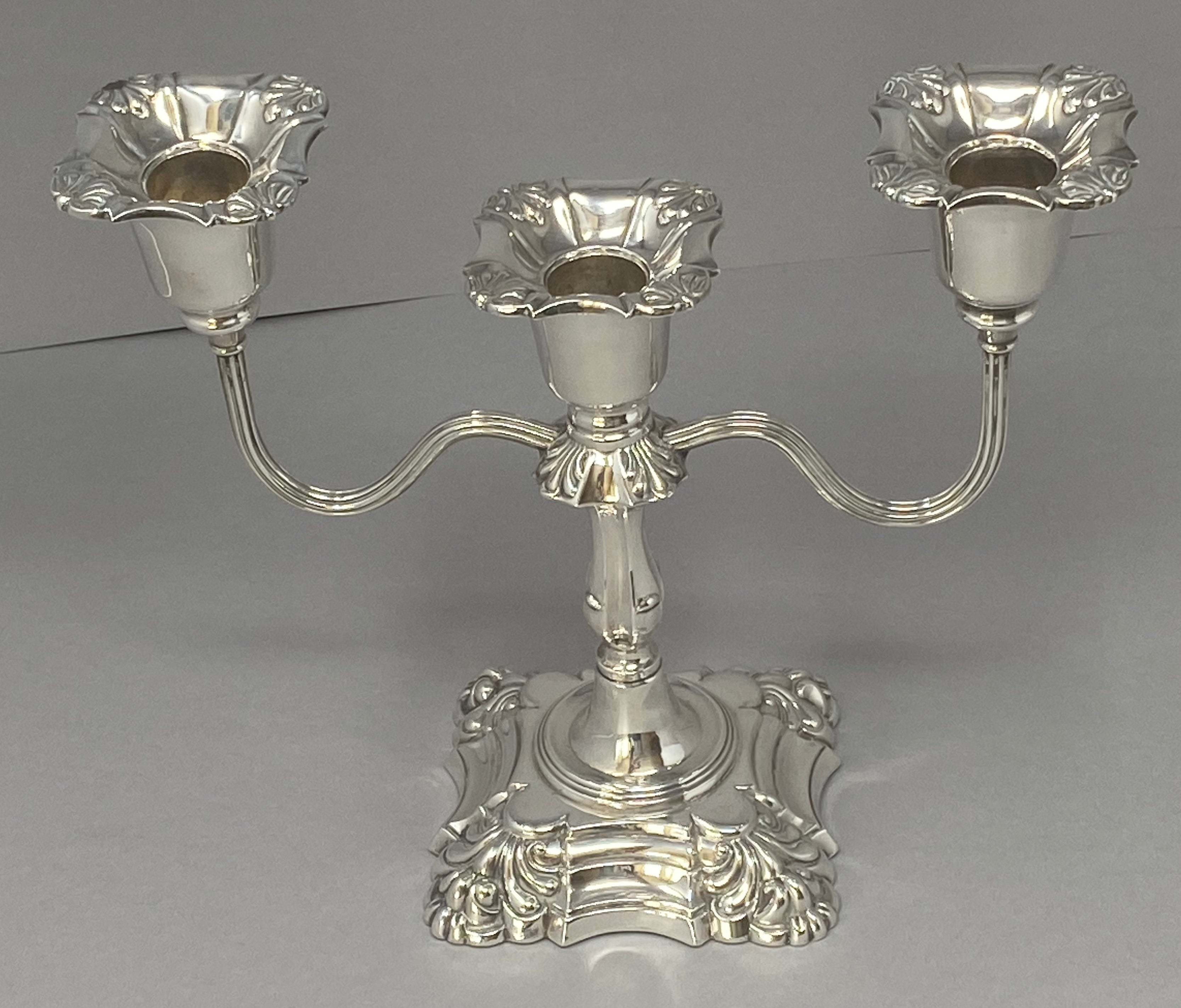 Silver Three Lite Shell Base Candelabra (single)