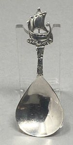 Load image into Gallery viewer, Silver Caddy Spoon with Ship Motif Handle
