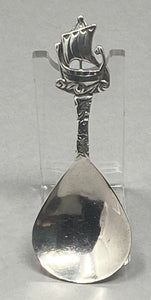 Silver Caddy Spoon with Ship Motif Handle