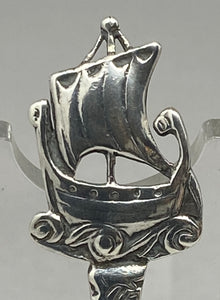Silver Caddy Spoon with Ship Motif Handle