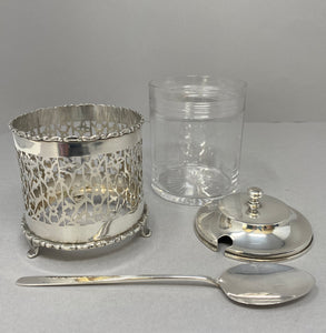 Antique Silver Preserve Jar with Spoon and Glass Liner