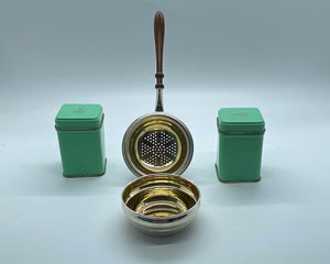 English Silver Tea Strainer and Drip Bowl