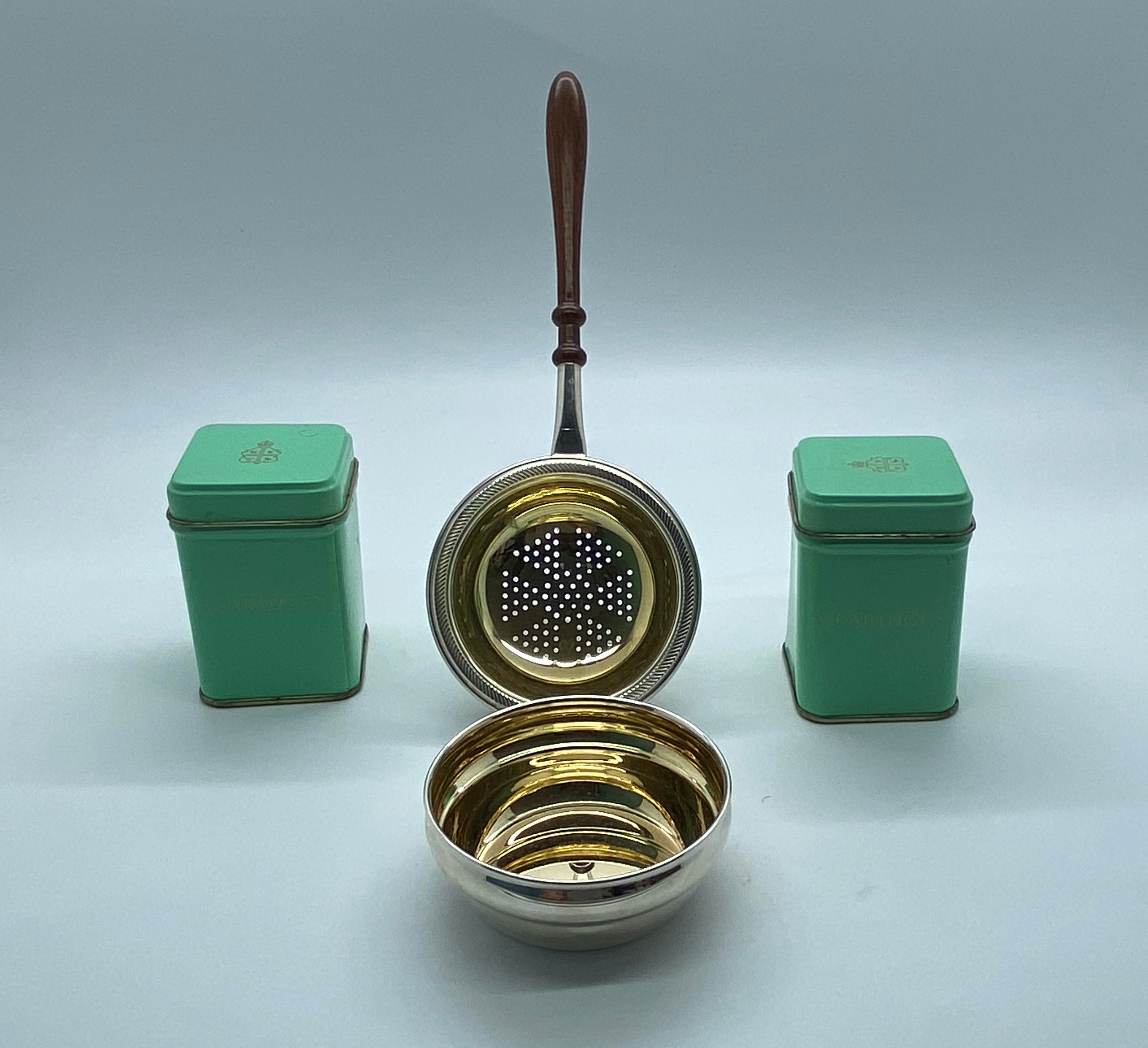 English Silver Tea Strainer and Drip Bowl