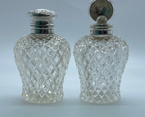 Pair of Antique Silver and Glass Perfume Bottles