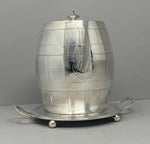Load image into Gallery viewer, Antique Silver Plated Biscuit Box in shape of a Barrel
