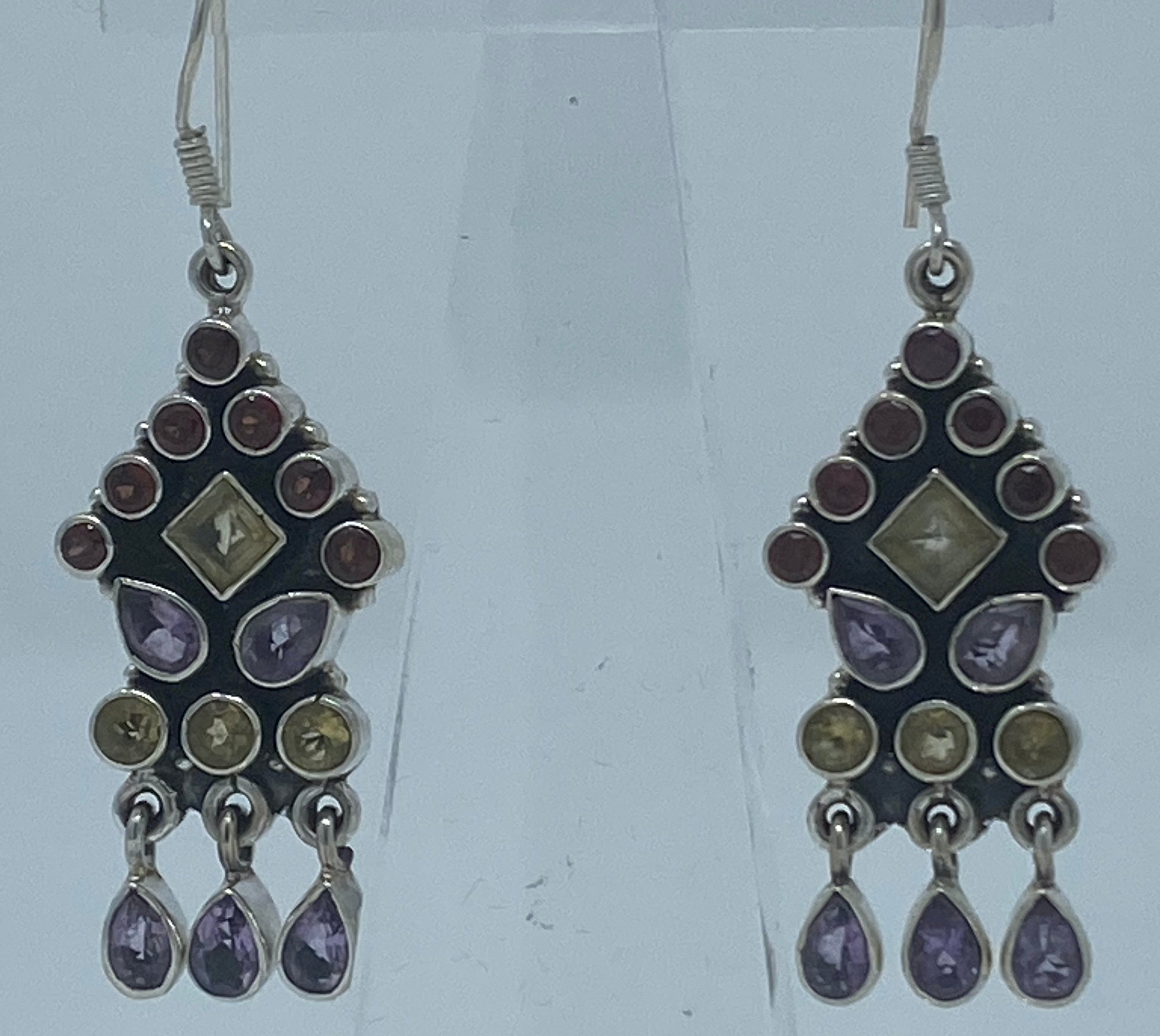 Silver and Mixed Stone Drop Earrings