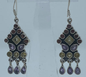 Silver and Mixed Stone Drop Earrings