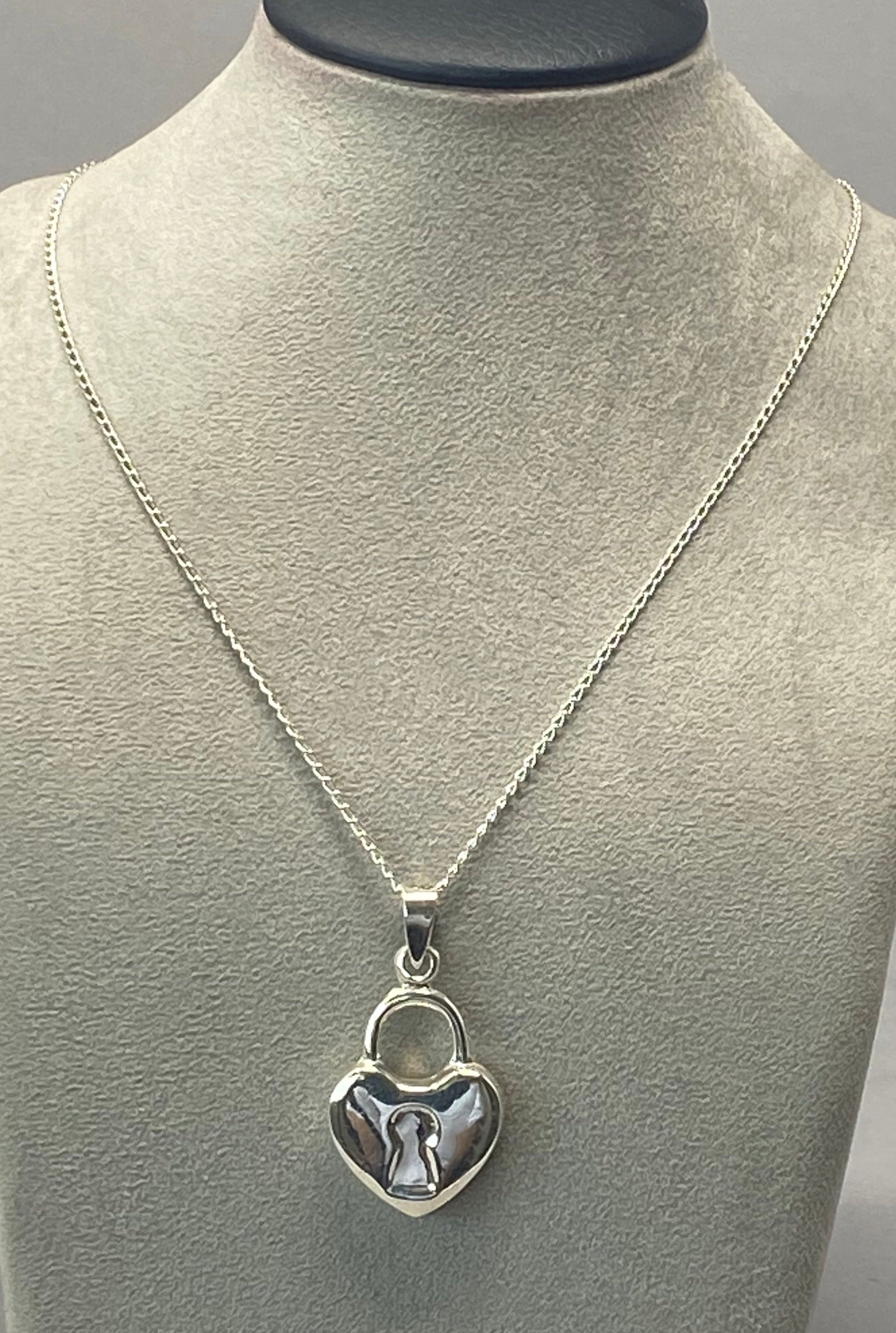 Vintage Silver Heart Lock Necklace