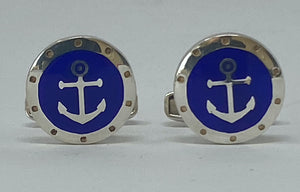 Silver and Enamel Anchor Design Cufflinks