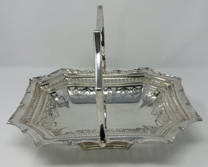 Antique Silver Plated Oblong Swing Handled Basket